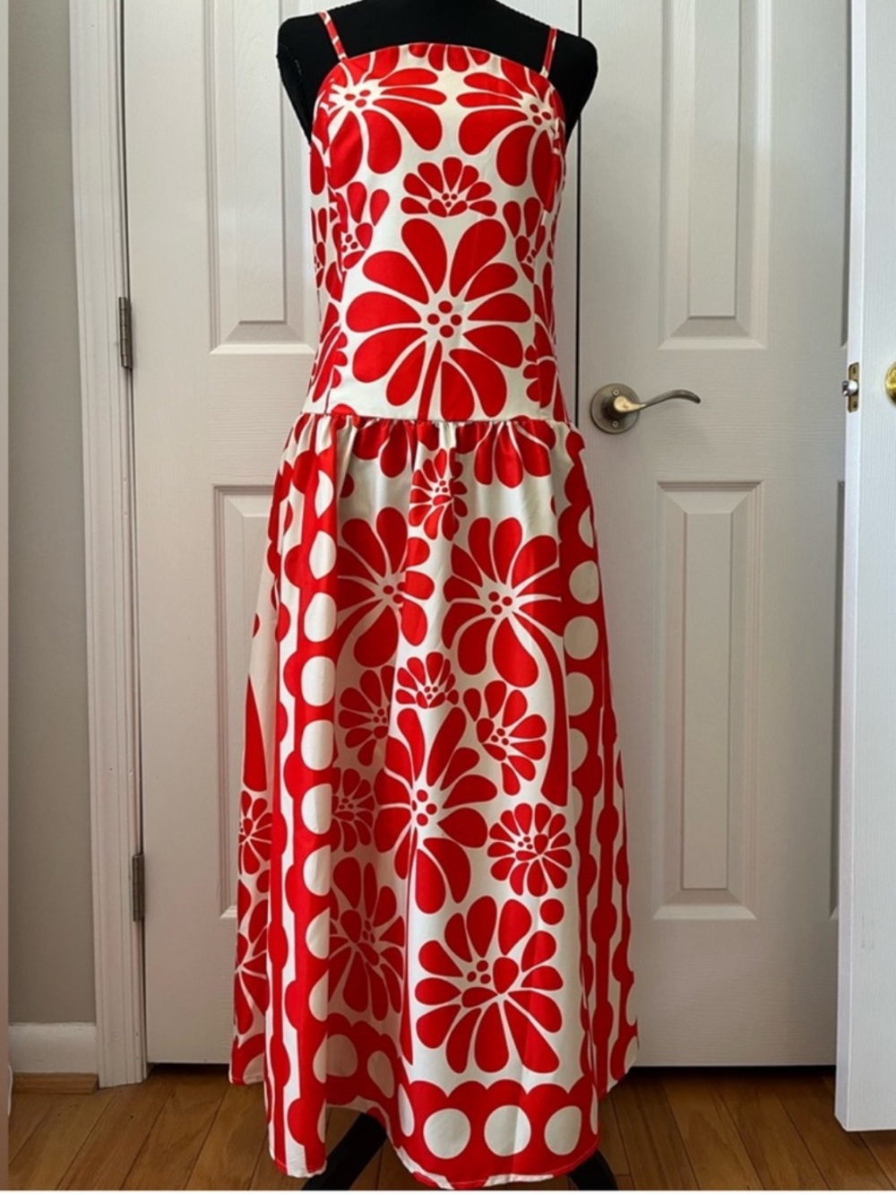 Sunday Up Maxi Dress | Adjustable Straps | Retro Print Sz M EUC
